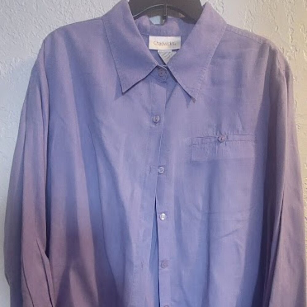 CHADWICK LT PURPLE 100 % LINEN BLOUSE - LONG SLEEVE